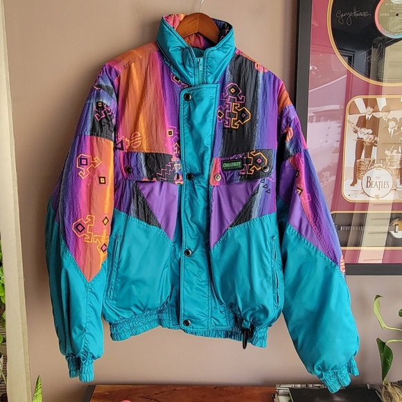 VTG RARE Challenger Women's Jacket Full Zip Size Large Snap buttons Multicolor - Picture 1 of 13